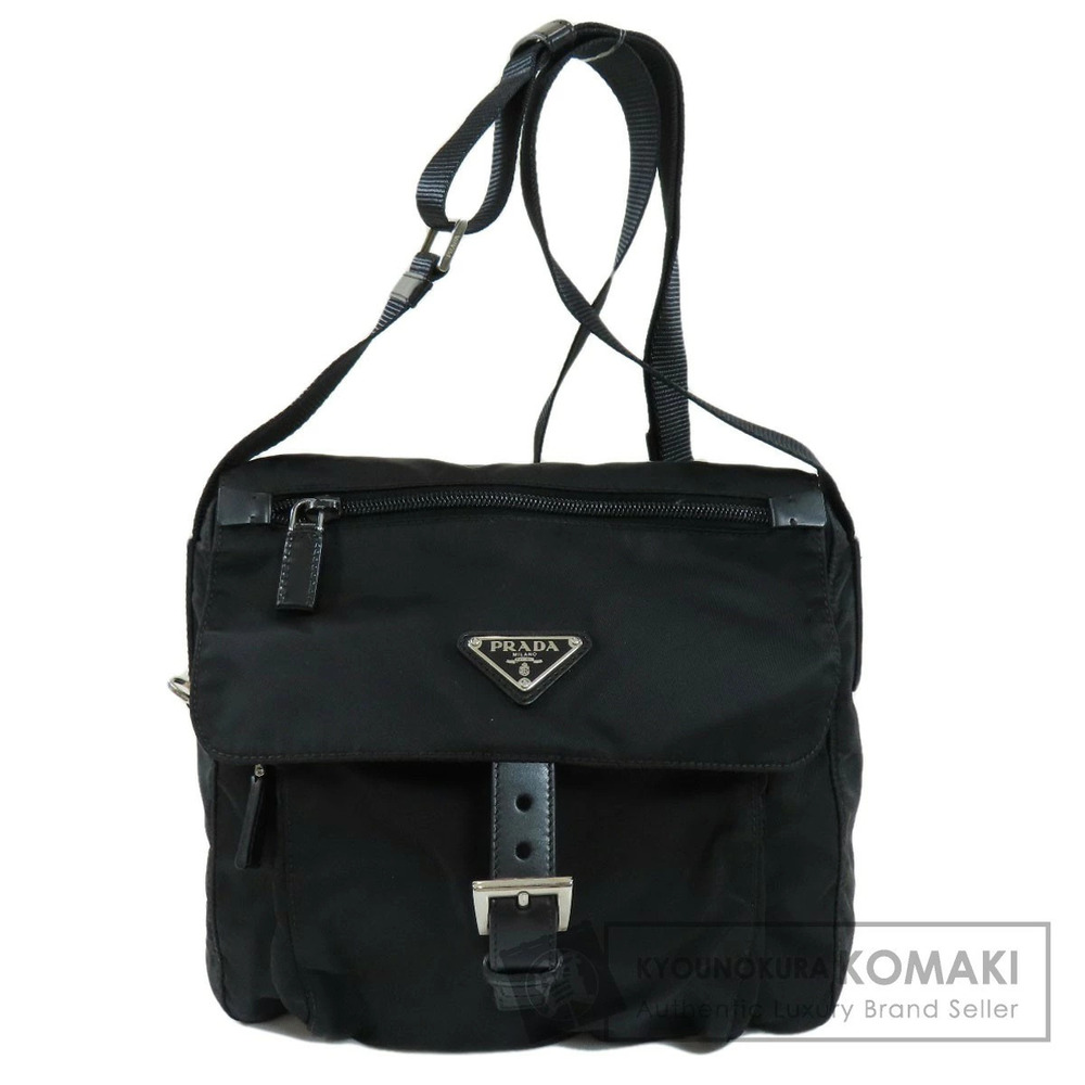 Prada Tessuto Messenger Crossbody Bag black leather trim